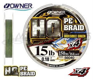 Леска плетеная OWNER HQ PE Braid 4X, Invisible Green, 150м, 0.23mm