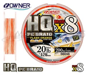 Леска плетеная OWNER HQ PE Braid 8X, Orange Flash, 200м, 0.242mm