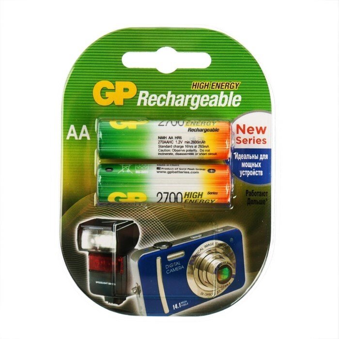 Аккумулятор GP, Ni-Mh, AA, HR6-2BL, 1.2В, 2700 мАч, блистер, 2 шт. от компании Интернет-гипермаркет «MOLL» - фото 1