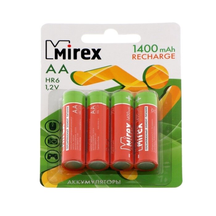 Аккумулятор Mirex, Ni-Mh, AA, HR6-4BL, 1.2В, 1400 мАч, блистер, 4 шт. от компании Интернет-гипермаркет «MOLL» - фото 1