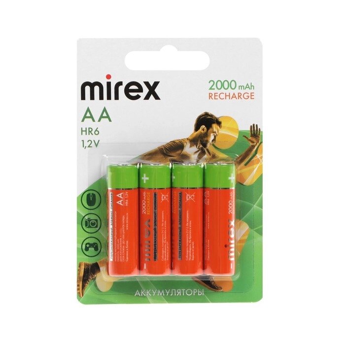 Аккумулятор Mirex, Ni-Mh, AA, HR6-4BL, 1.2В, 2000 мАч, блистер, 4 шт. от компании Интернет-гипермаркет «MOLL» - фото 1