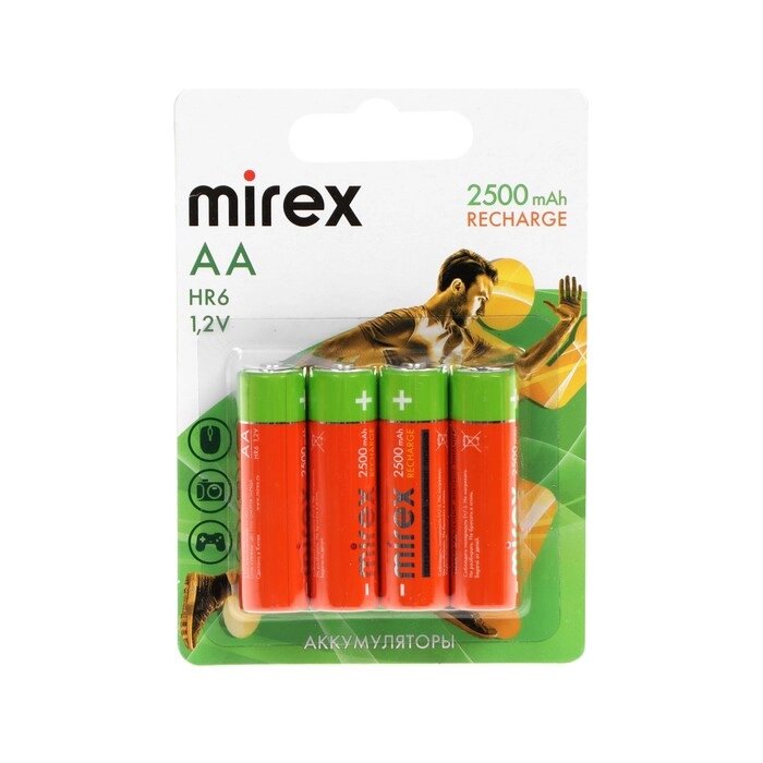 Аккумулятор Mirex, Ni-Mh, AA, HR6-4BL, 1.2В, 2500 мАч, блистер, 4 шт. от компании Интернет-гипермаркет «MOLL» - фото 1