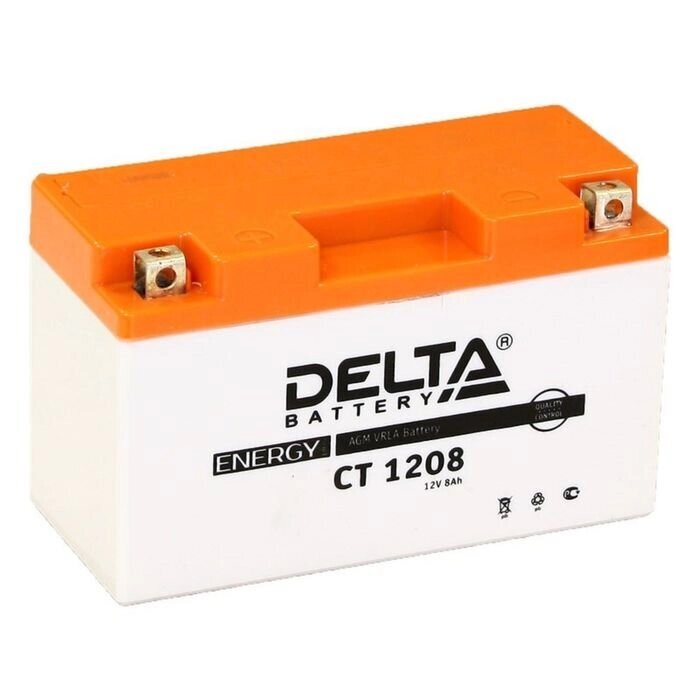 Аккумуляторная батарея Delta СТ1208 (YT7B-BS, YT7B-4, YT9B-BS)12V, 8 Ач прямая (+ -) от компании Интернет-гипермаркет «MOLL» - фото 1