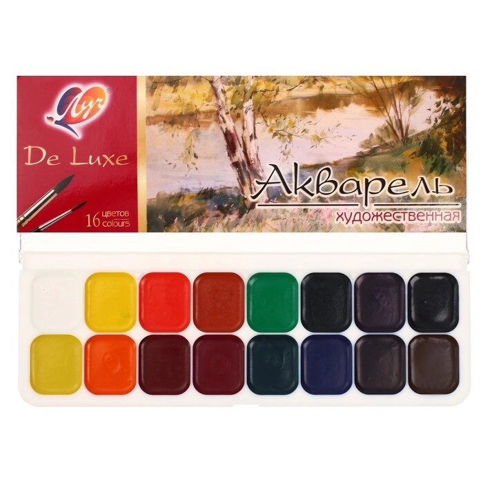 Акварель "Луч" De Luxe, 16 цветов, без кисти от компании Интернет-гипермаркет «MOLL» - фото 1