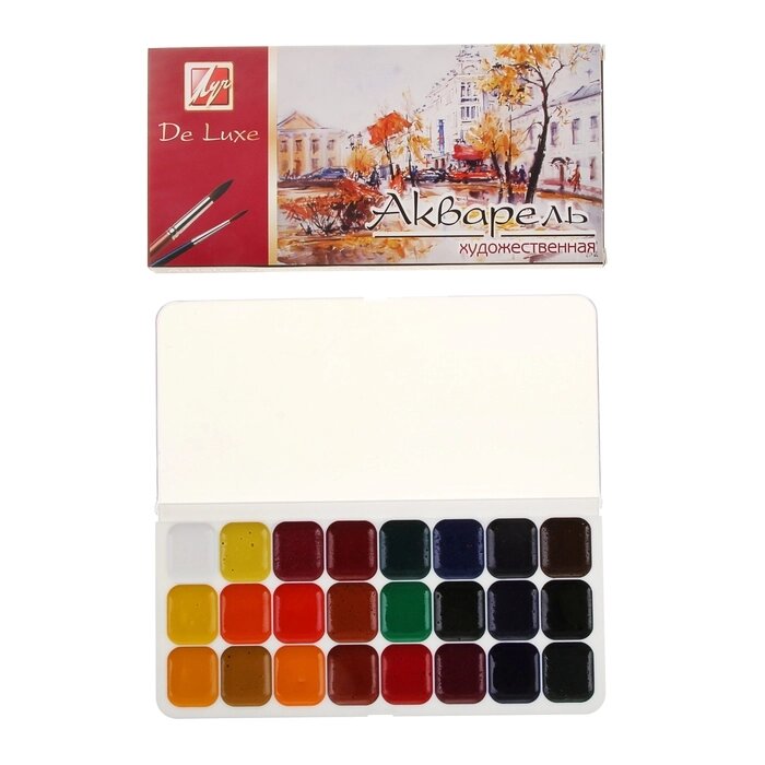 Акварель "Луч" De Luxe, 24 цвета, без кисти от компании Интернет-гипермаркет «MOLL» - фото 1