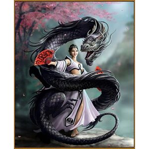 Алмазная мозаика "Девушка с драконом", 51 цвет