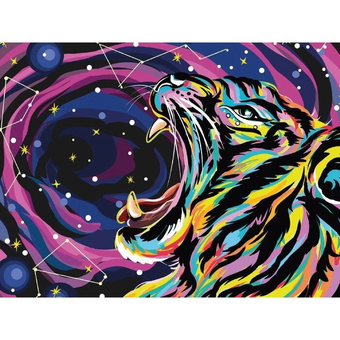 Алмазная мозаика на подрамнике с полным заполнением "Звёздный тигр", 30х40см от компании Интернет-гипермаркет «MOLL» - фото 1