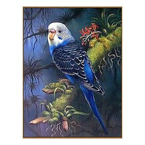 Алмазная мозаика "Волнистый попугайчик в тропиках", 23 цвета