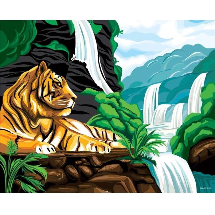 Алмазная вышивка с частичным заполнением "Тигр у водопада" 40х50 см, холст, ёмкость от компании Интернет-гипермаркет «MOLL» - фото 1