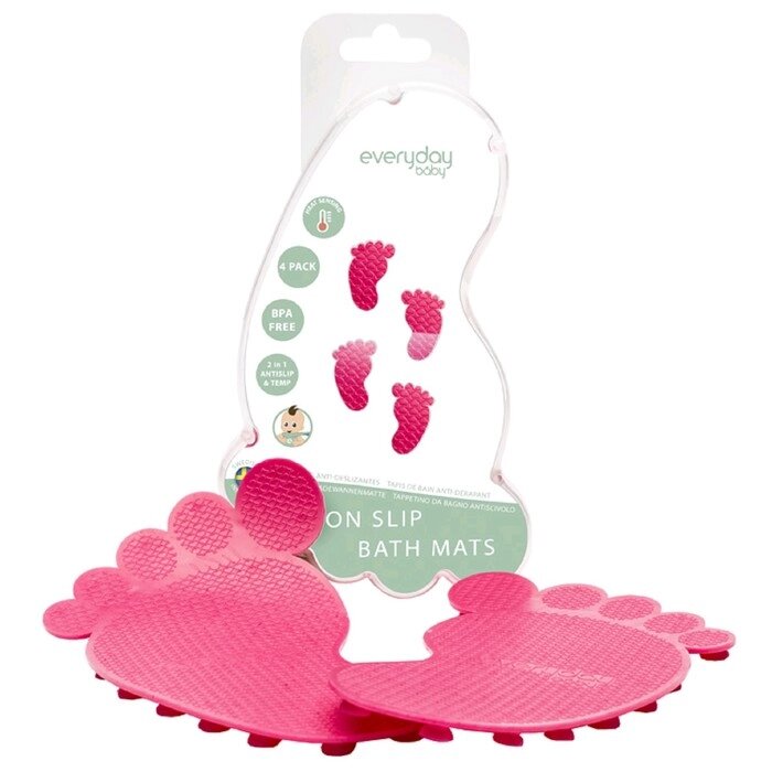 Антискользящие коврики для ванной Everyday Baby, с индикатором температуры, цвет розовый, 4 шт.   50 от компании Интернет-гипермаркет «MOLL» - фото 1