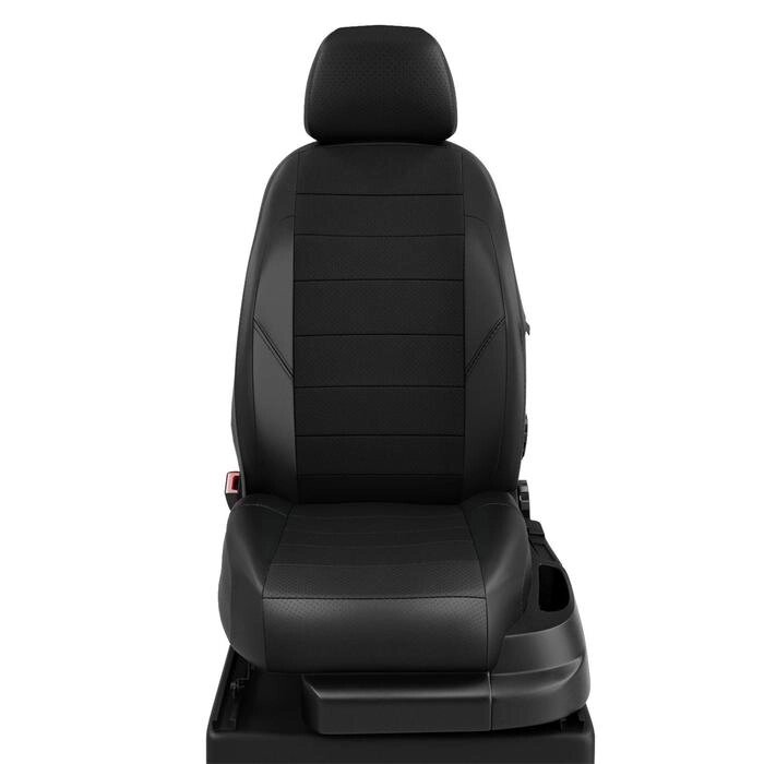 Авточехлы для Toyota Hilux 7 с 2012-2015г. джип-пикап Задние спинка и сиденье единые, 5 подголовников, экокожа, чёрная от компании Интернет-гипермаркет «MOLL» - фото 1