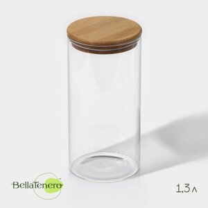 Банка стеклянная для сыпучих продуктов с бамбуковой крышкой BellaTenero "Эко", 1,3 л, 1020,5 см
