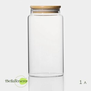 Банка стеклянная для сыпучих продуктов с бамбуковой крышкой BellaTenero "Эко", 1 л, 9,518 см