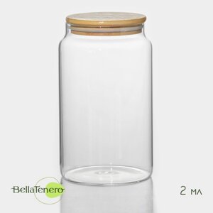 Банка стеклянная для сыпучих продуктов с бамбуковой крышкой BellaTenero "Эко", 2 л, 1220 см