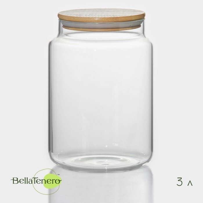 Банка стеклянная для сыпучих продуктов с бамбуковой крышкой BellaTenero "Эко", 3 л, 14,521 см от компании Интернет-гипермаркет «MOLL» - фото 1