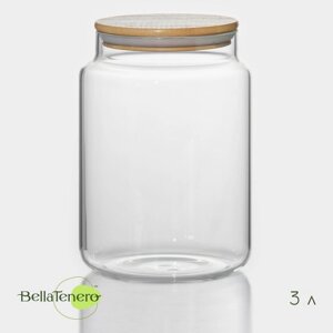 Банка стеклянная для сыпучих продуктов с бамбуковой крышкой BellaTenero "Эко", 3 л, 14,521 см