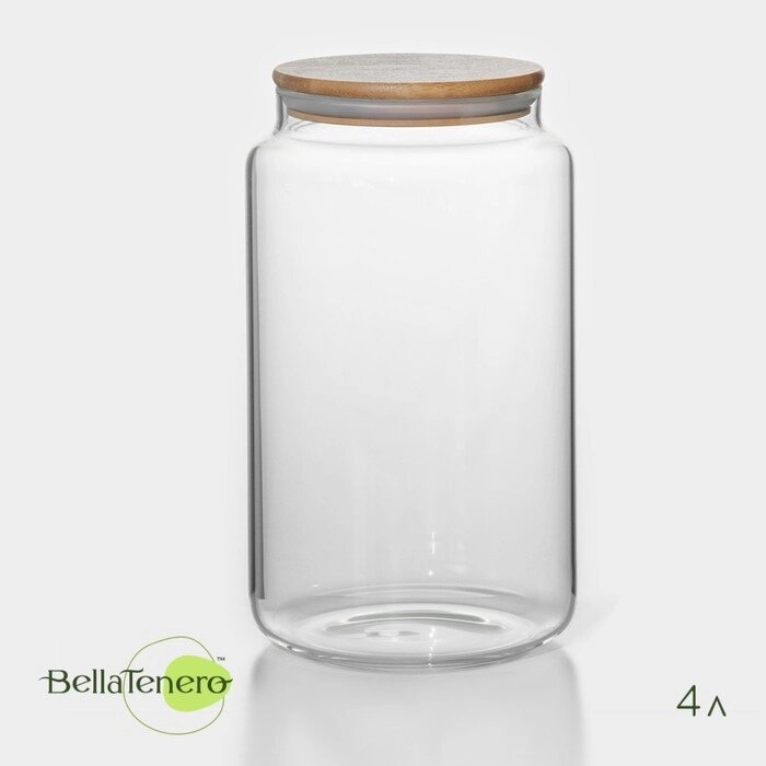 Банка стеклянная для сыпучих продуктов с бамбуковой крышкой BellaTenero "Эко", 4 л, 14,514,526 см от компании Интернет-гипермаркет «MOLL» - фото 1
