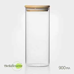 Банка стеклянная для сыпучих продуктов с бамбуковой крышкой BellaTenero "Эко", 900 мл, 8,520,5 см