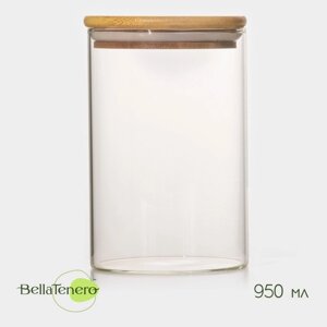 Банка стеклянная для сыпучих продуктов с бамбуковой крышкой BellaTenero "Эко", 950 мл, 1015,5 см
