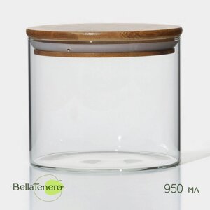 Банка стеклянная для сыпучих продуктов с бамбуковой крышкой BellaTenero "Эко", 950 мл, 1210,5 см