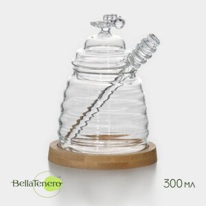 Баночка стеклянная для мёда и варенья с ложкой BellaTenero "Эко. Пчёлка", 300 мл, 1012,5 см