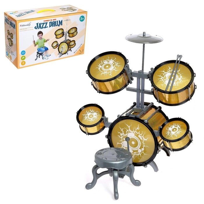 Барабанная установка "Голд", 5 барабанов, тарелка, палочки, стульчик, педаль от компании Интернет-гипермаркет «MOLL» - фото 1