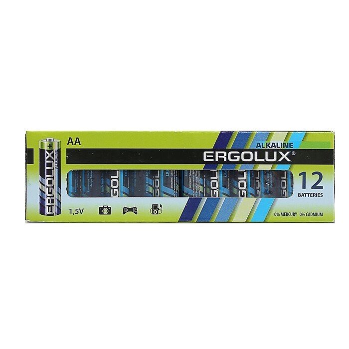 Батарейка алкалиновая Ergolux, AA, LR6-12BOX (LR6 BP-12), 1.5В, набор 12 шт. от компании Интернет-гипермаркет «MOLL» - фото 1