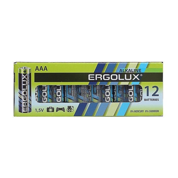 Батарейка алкалиновая Ergolux, AAA, LR03-12BOX (LR03 BP-12), 1.5В, набор 12 шт. от компании Интернет-гипермаркет «MOLL» - фото 1