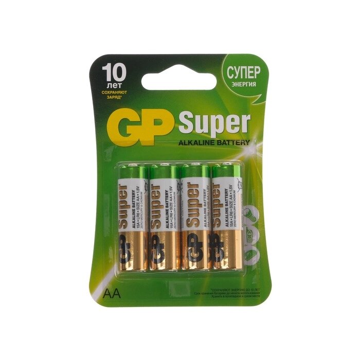 Батарейка алкалиновая GP Super, AA, LR6-4BL, 1.5В, блистер, 4 шт. от компании Интернет-гипермаркет «MOLL» - фото 1