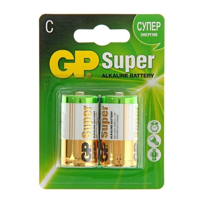 Батарейка алкалиновая GP Super, C, LR14-2BL, 1.5В, блистер, 2 шт. от компании Интернет-гипермаркет «MOLL» - фото 1