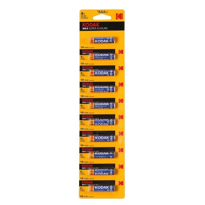 Батарейка алкалиновая Kodak Max, AAA, LR03-10BL, 1.5В, отрывной блистер, 10 шт. от компании Интернет-гипермаркет «MOLL» - фото 1