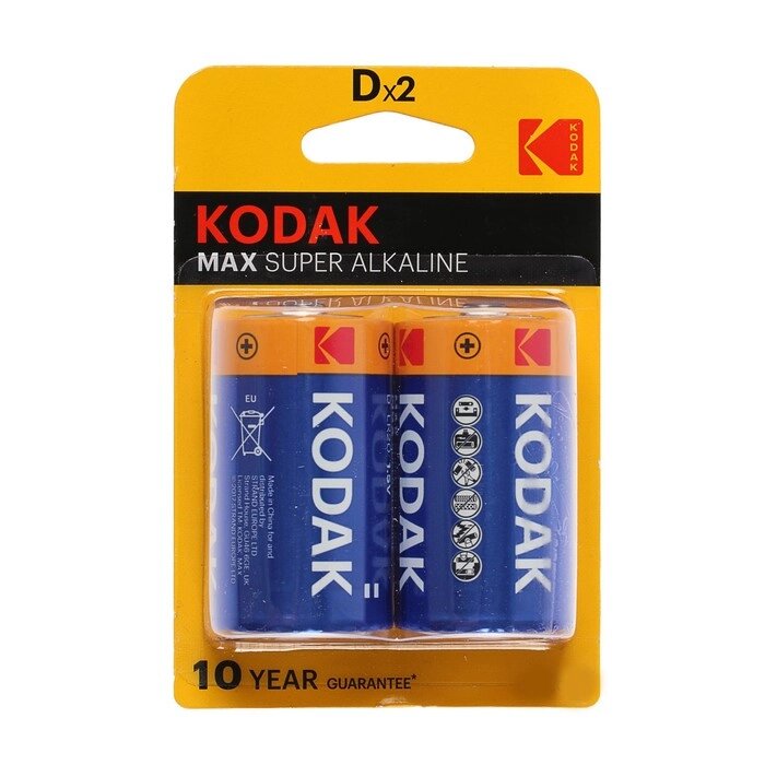 Батарейка алкалиновая Kodak Max, D, LR20-2BL, 1.5В, блистер, 2 шт. от компании Интернет-гипермаркет «MOLL» - фото 1