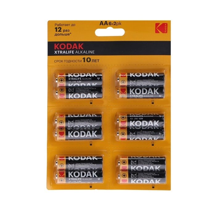 Батарейка алкалиновая Kodak Xtralife, AA, LR6-12BL, 1.5В, блистер, 12 шт. от компании Интернет-гипермаркет «MOLL» - фото 1
