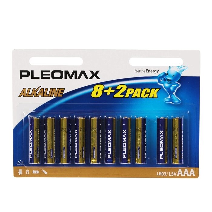 Батарейка алкалиновая Pleomax, AAA, LR03-10BL, 1.5В, блистер, 8+2 шт. от компании Интернет-гипермаркет «MOLL» - фото 1