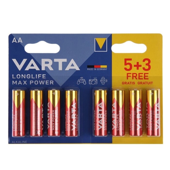 Батарейка алкалиновая Varta LongLife Max Power, AA, LR6-8BL, 1.5В, блистер, 8 шт. от компании Интернет-гипермаркет «MOLL» - фото 1