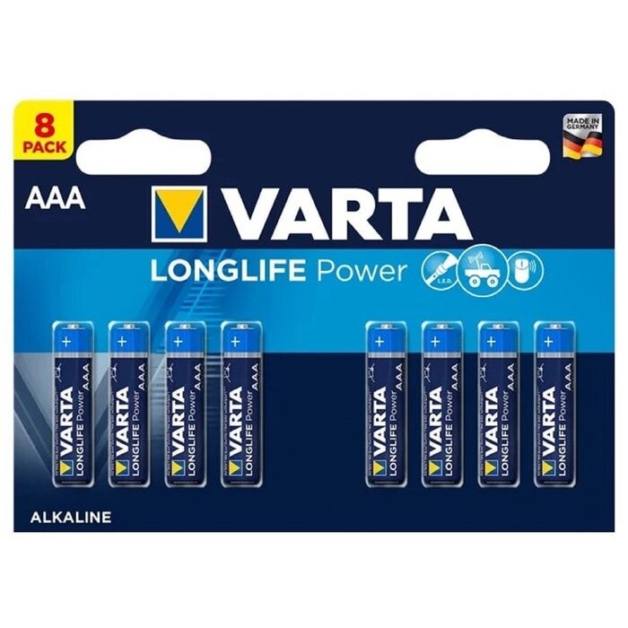 Батарейка алкалиновая Varta LongLife Power, AAA, LR03-8BL, 1.5В, блистер, 8 шт. от компании Интернет-гипермаркет «MOLL» - фото 1