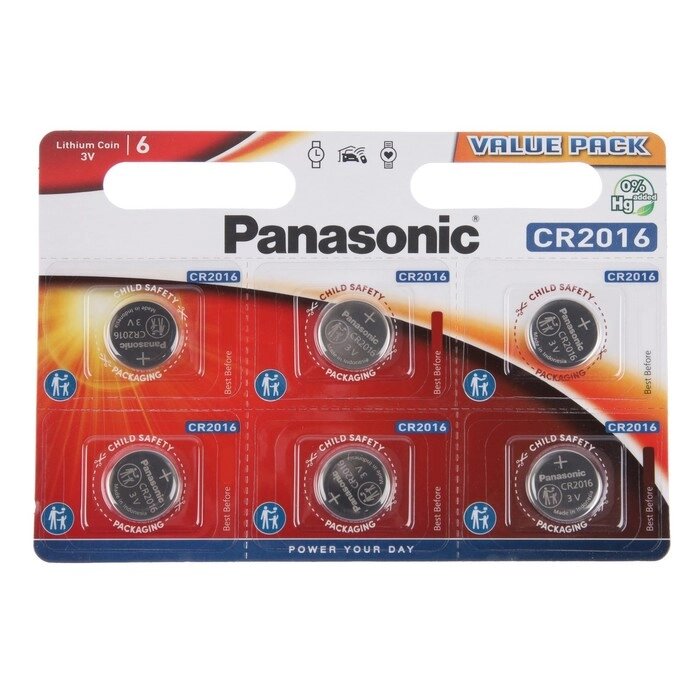 Батарейка Panasonic Power Cells CR2016 B6, 6 шт на блистере от компании Интернет-гипермаркет «MOLL» - фото 1