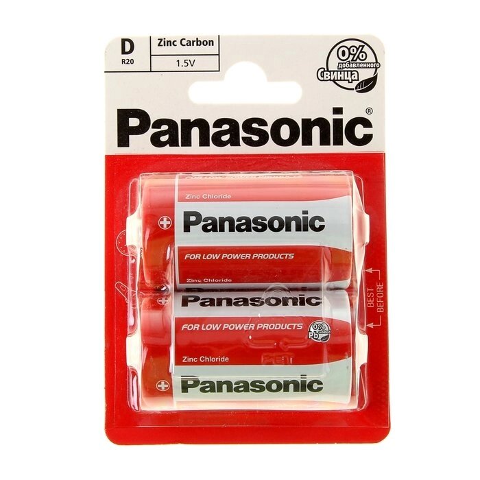 Батарейка солевая Panasonic Zinc Carbon, D, R20-2BL, 1.5В, блистер, 2 шт. от компании Интернет-гипермаркет «MOLL» - фото 1