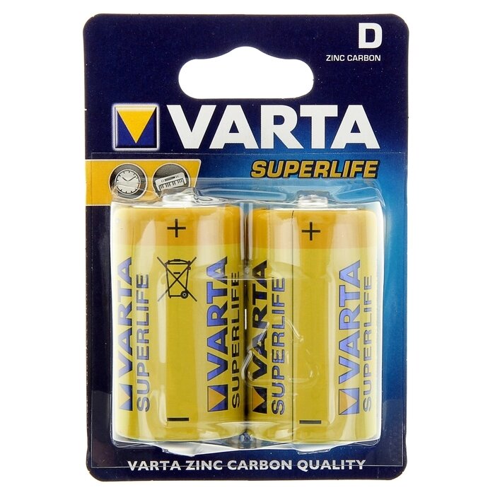 Батарейка солевая Varta SUPER LIFE D набор 2 шт от компании Интернет-гипермаркет «MOLL» - фото 1
