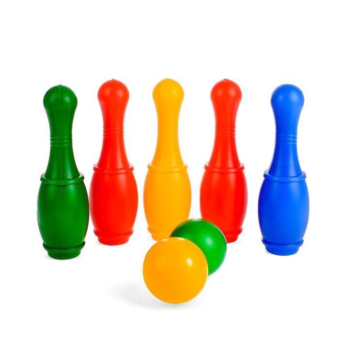 Боулинг "Набор 34", цветной, 5 кеглей, 2 шара, в сетке от компании Интернет-гипермаркет «MOLL» - фото 1