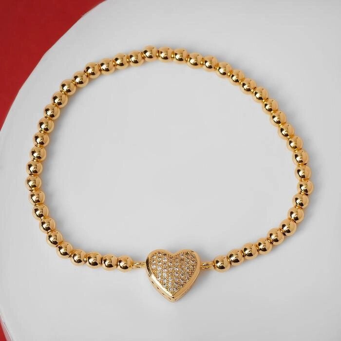 Браслет со стразами "Стиль" сердечко объёмное, цвет белый в золоте, d=8 см от компании Интернет-гипермаркет «MOLL» - фото 1