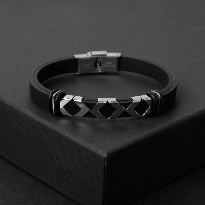 Браслет унисекс "Мощь" геометрия, цвет чёрный в серебре,L=22 см от компании Интернет-гипермаркет «MOLL» - фото 1