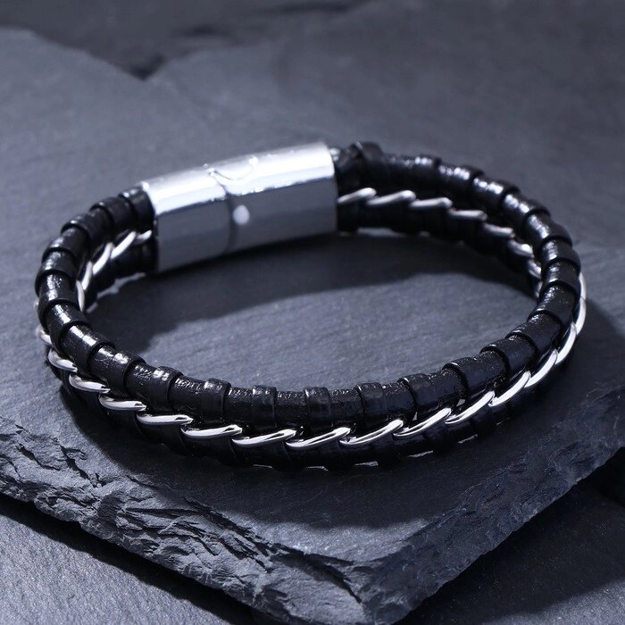 Браслет унисекс "Мощь" переплетение, цвет чёрный в серебре от компании Интернет-гипермаркет «MOLL» - фото 1