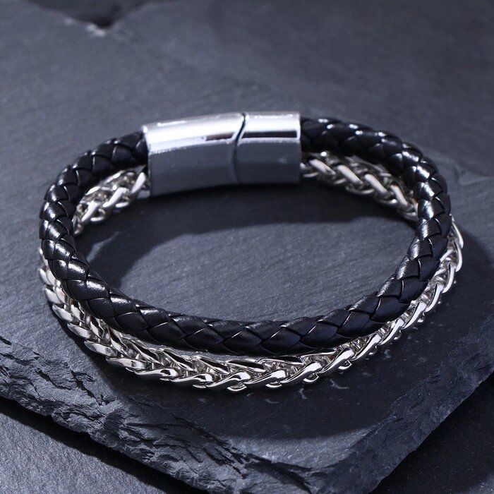 Браслет унисекс "Мощь" плетение, цвет чёрный в серебре от компании Интернет-гипермаркет «MOLL» - фото 1