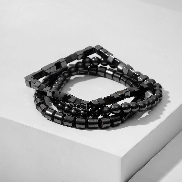 Браслет унисекс набор 3 шт, "Гематит" кубики, цвет чёрный от компании Интернет-гипермаркет «MOLL» - фото 1