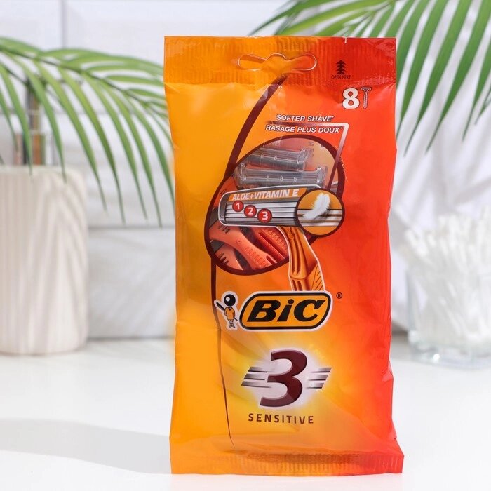 Бритва одноразовая BIC 3 для чувствительной кожи, 8 шт. от компании Интернет-гипермаркет «MOLL» - фото 1