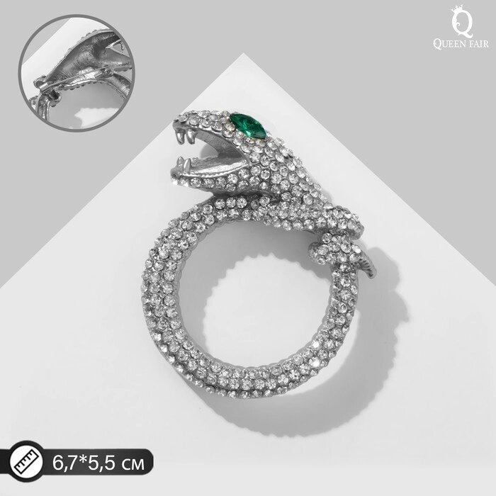 Брошь "Змей", цвет бело-зелёный в серебре от компании Интернет-гипермаркет «MOLL» - фото 1