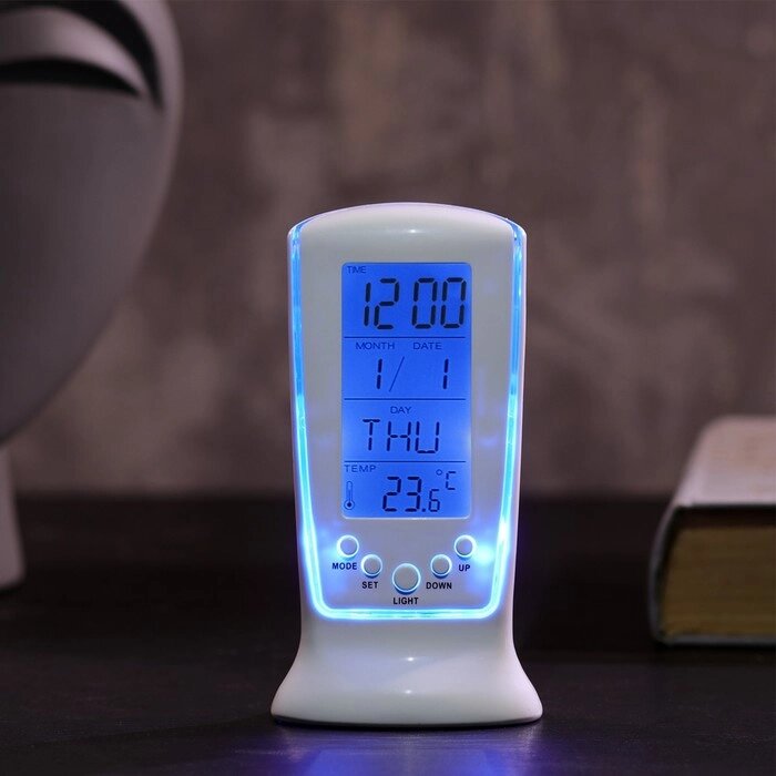 Будильник LuazON LB-02 "Обелиск", часы, дата, температура, подсветка, белый от компании Интернет-гипермаркет «MOLL» - фото 1