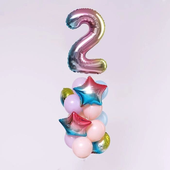 Букет из шаров "День рождение - нежность. 2 года", фольга, латекс, набор 7  шт от компании Интернет-гипермаркет «MOLL» - фото 1