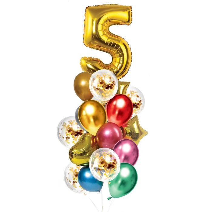 Букет из шаров "День рождения – 5 лет", фольга, латекс, набор 21 шт., цвет золотой от компании Интернет-гипермаркет «MOLL» - фото 1